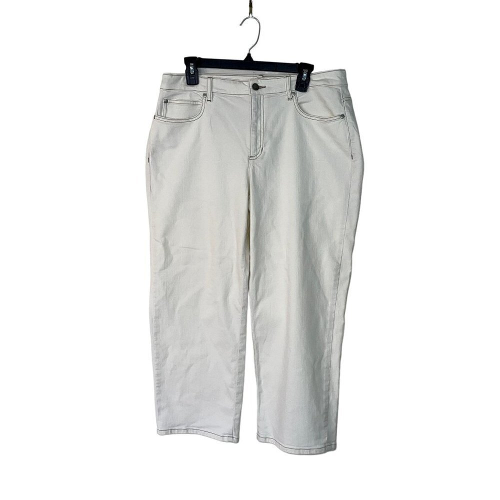 Eileen Fisher Crop Jeans Size 12 Cream Undyed Denim Straight Leg Organic Cotton